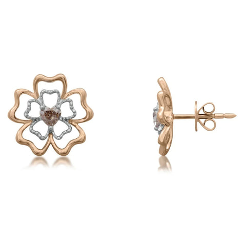 FLOWER OF HEARTS- 14K GOLD & NATURAL DIAMOND EARRINGS