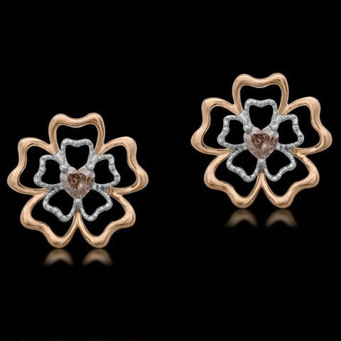 FLOWER OF HEARTS- 14K GOLD & NATURAL DIAMOND EARRINGS