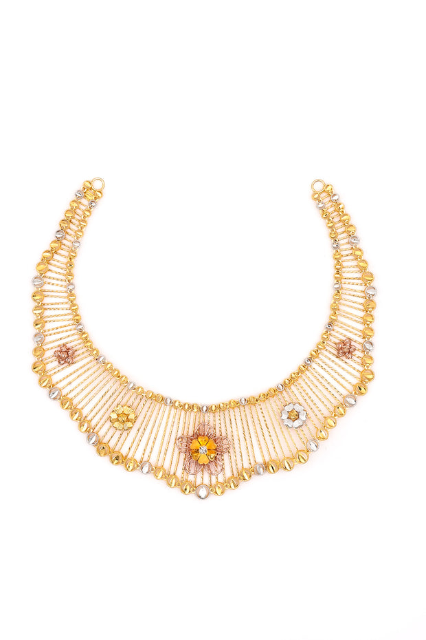 Gold Necklace Set with Floral pillers