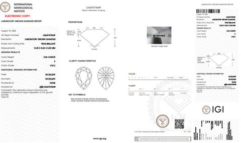 3.06 Carat CVD Pear Diamond